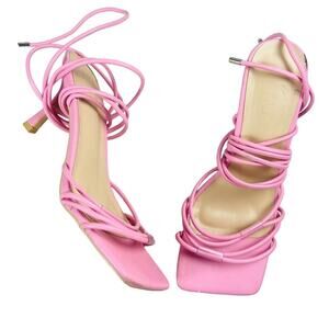 Z CODE Z Pre-Owned Women's Pink Square Toe Lace Up Stiletto Heels Size 7